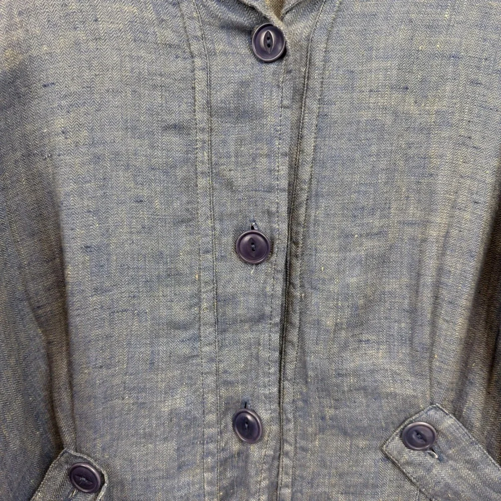 FLAX Jeanne Engelhart Blue Linen‎ Herringbone Button Front Jacket Petite